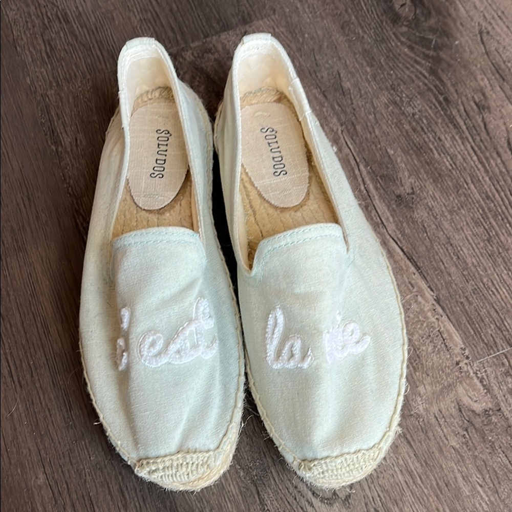 NEW Soludos Pastel Blue Espadrilles with White Embroidery